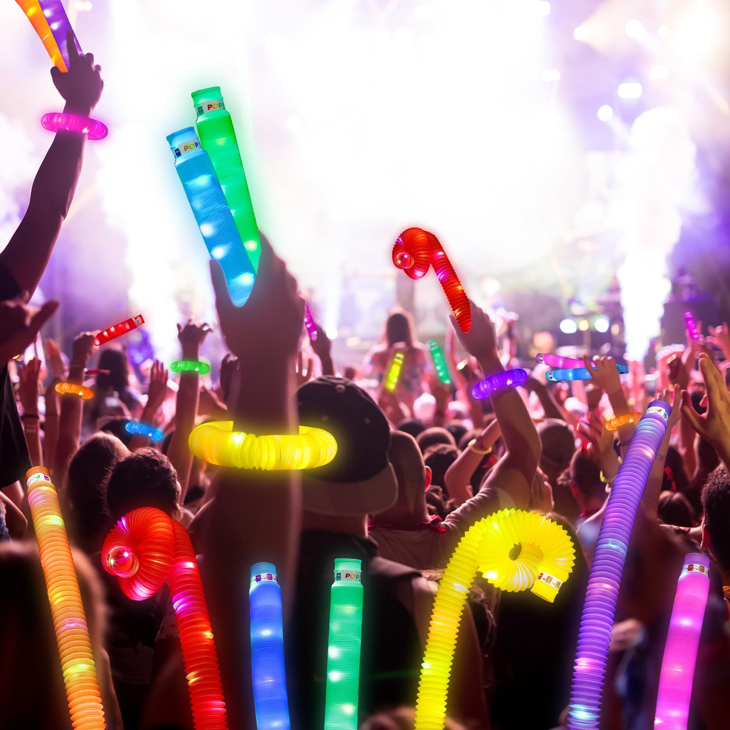 UrChoice Glow Sticks Party Favors for Kids, 25 PCS-LED Pop Tubes Neon Necklaces Bracelets, Glow in the Dark Party Pack, Light up Camping Toys for Toddlers, Imaginative Play ,Hours of Fun for Kids