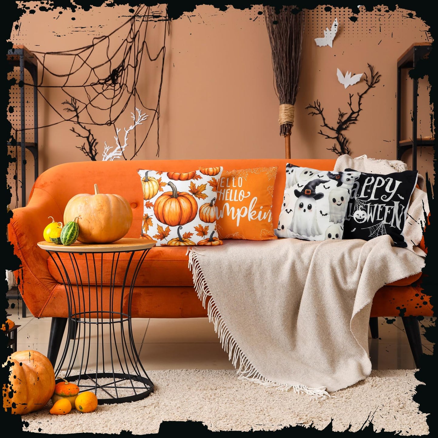 Mindsoft 20 Pcs Holiday Pillow Covers 18 x 18 Inch Seasonal Throw Pillow Covers Fall Halloween Decorative Pillowcase Pumpkin Ghost Pillowcase Cushion Case for Farmhouse Home Couch Sofa Decor