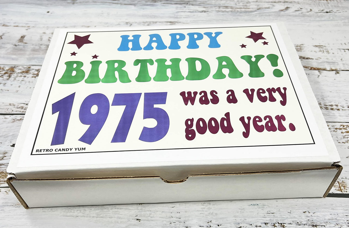 RETRO CANDY YUM ~ 1975 50th Birthday Gift Box Assortment of Nostalgic Candy from Childhood for Man or Woman