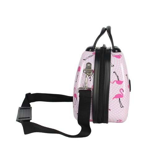 Betsey Johnson Hardside Cosmetic Case - Lightweight Small Size Hardshell Travel Hand Makeup Bag - Adjustable Shoulder Strap - Bag for Women- Multi-Functional Case (Flamingo Strut)