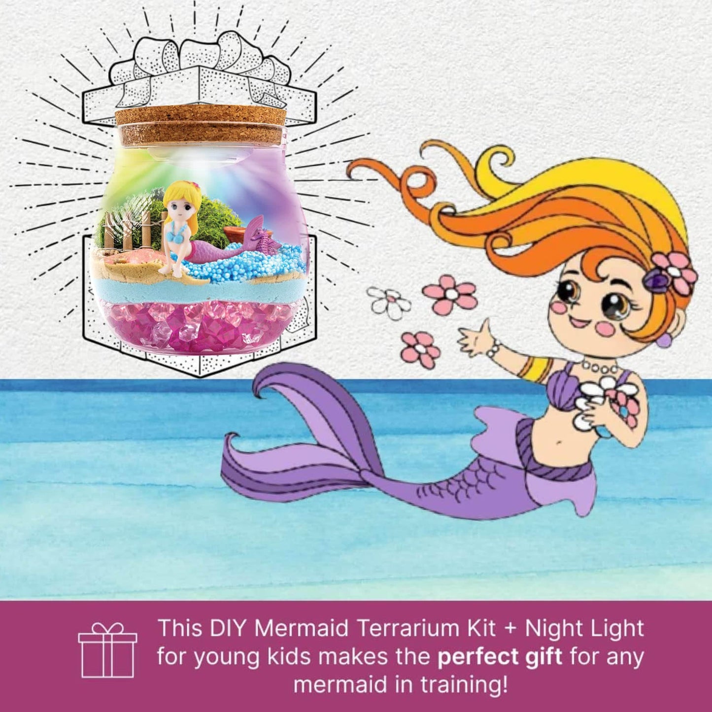 Mermaid DIY Terrarium Night Light Kit - Crafts for Kids Age 4-12