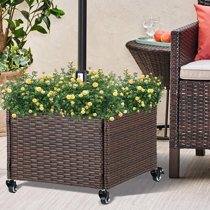 SUNNYPARK Umbrella Stand Outdoor Base with 4 Wheels Heavy Duty Patio Umbrella Planter for Garden Backyard Deck Poolside