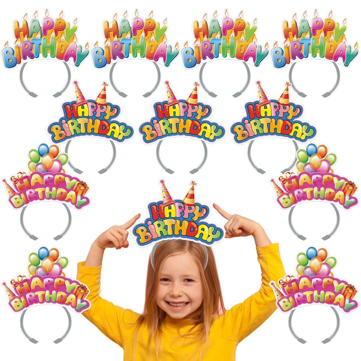 KKBES 12 Pack Party Headbands, Paper Hats for Adults and Kids, 3 Patterns