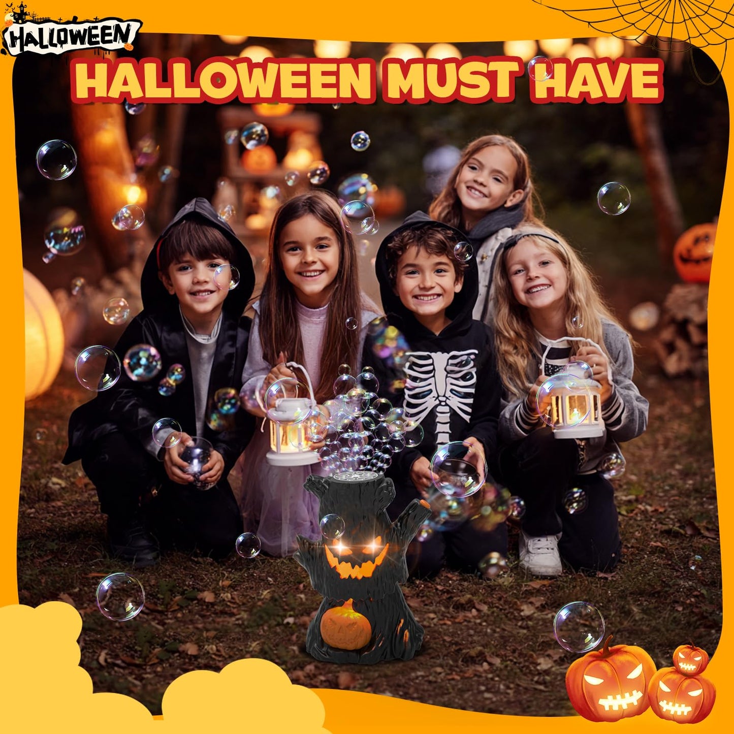 Halloween Bubble Machine, Haunted Stump Bubble Blower, USB Rechargeable, Wobbly Head Fun, Glow Eyes - Halloween Decorations Tree Toys Gifts for Kids, Boys, Girls