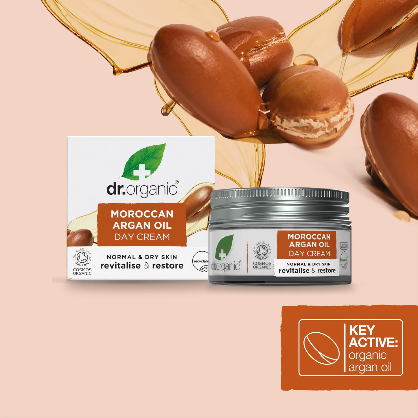 Dr. Organic Moroccan Argan Oil Day Cream | Nourishing Day Therapy Cream, For Normal to Dry Skin, Revitalizing, Vegan, Certified