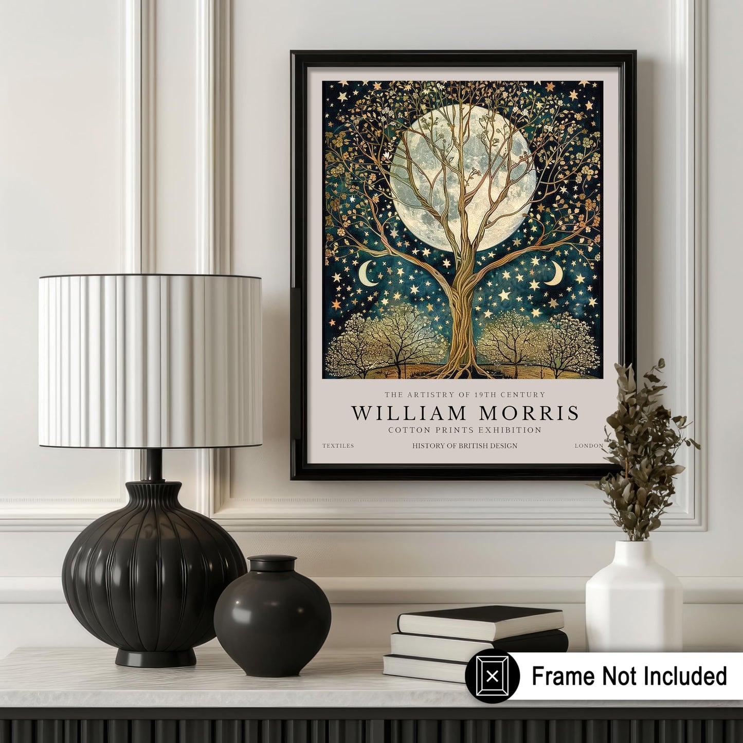 Monem Art William Morris Poster - Tree of Life Print - Moon Art - Stars Art - Flower Art - Botanical Art - Exhibition Art - Textile Art - Floral Art - Great Bedroom Decor - 8x10 UNFRAMED Wall Art