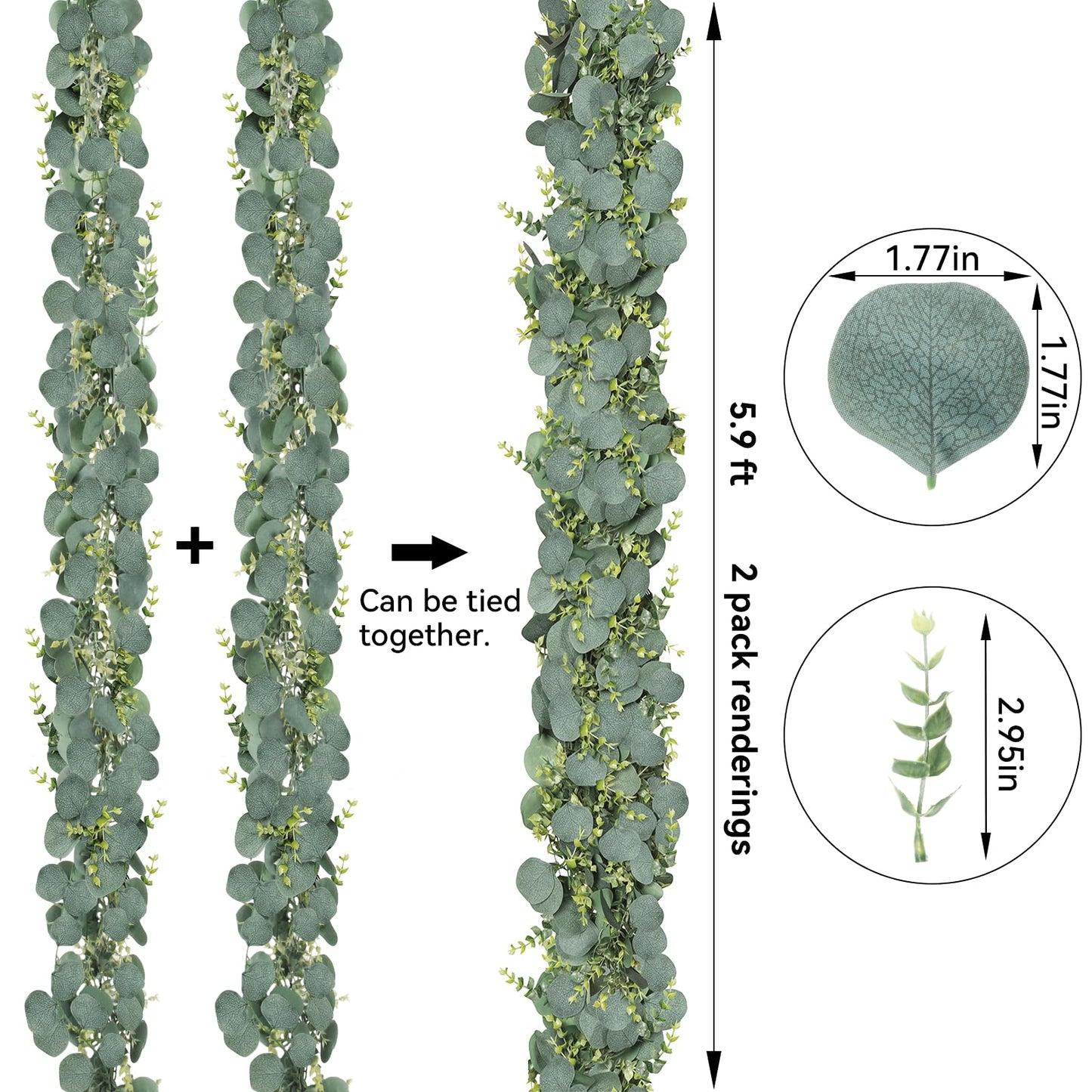 CQURE 4 Pack 5.9ft Eucalyptus Garland, Artificial Eucalyptus Leaves Spring Garland Fake Silver Dollar Greenery Wreath Vines for Wedding Table Party Mantle Bedroom Wall Room Decor