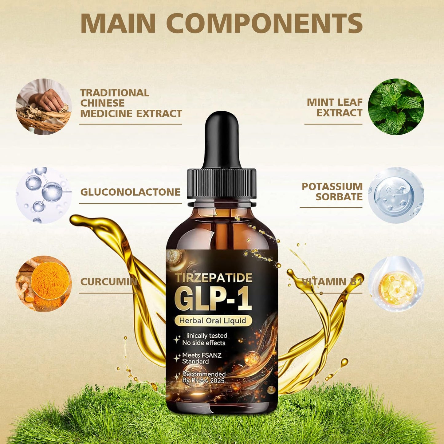 3PC GLP-1 Herbal Moringa Drops, Natural Advanced Body Care Liquids Drop, Organic Moringa GLP-1 Firming Skin for Women and Men