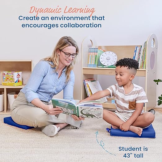 ECR4Kids SoftZone Floor Cushions, Square, Flexible Seating, Blue, 6-Piece