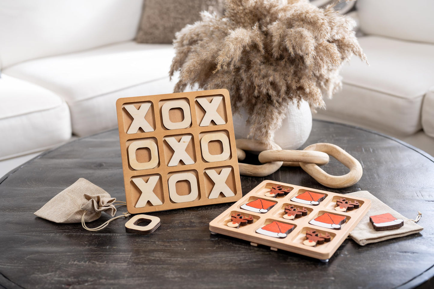 Tic Tac Toe Game, Versatile Boho Natural Wood Tic Tac Toe Board for Classic Two Person Games, 8.63 Inches Tic Tac Toe Coffee Table Decor, Two Ways to Play