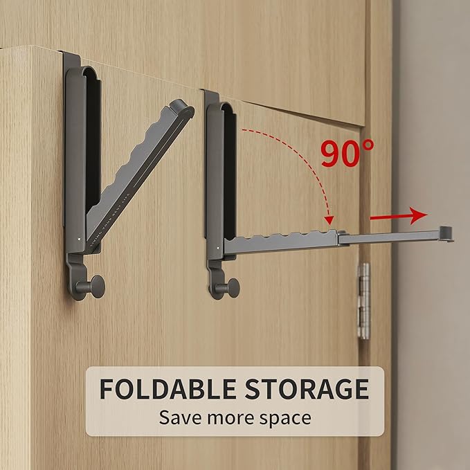 Over The Door Hooks Hanger Fit Door up to 1 3/4" Optimal 1pc,Over The Door Hanger with Retractable Rod,Foldable Over The Door Drying Rack for Laundry Bathroom Bedroom (Space Grey, 1 Pack)