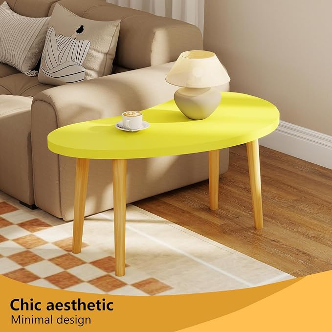 Funecy Mango Coffee Table Low Table with 4 Solid Wood Sturdy Legs, Floor Table Desk for Sitting on The Floor, Storage and Living Room Furniture (Yellow)