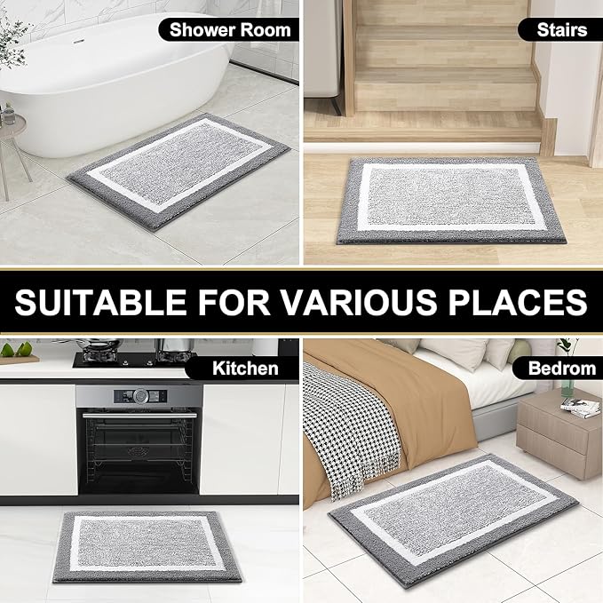 OLANLY Bathroom Rugs 30x20, Extra Soft and Absorbent Microfiber Bath Mat, Non-Slip, Machine Washable, Quick Dry Shaggy Bath Carpet, Suitable for Bathroom Floor, Tub, Shower (Medium, Grey)