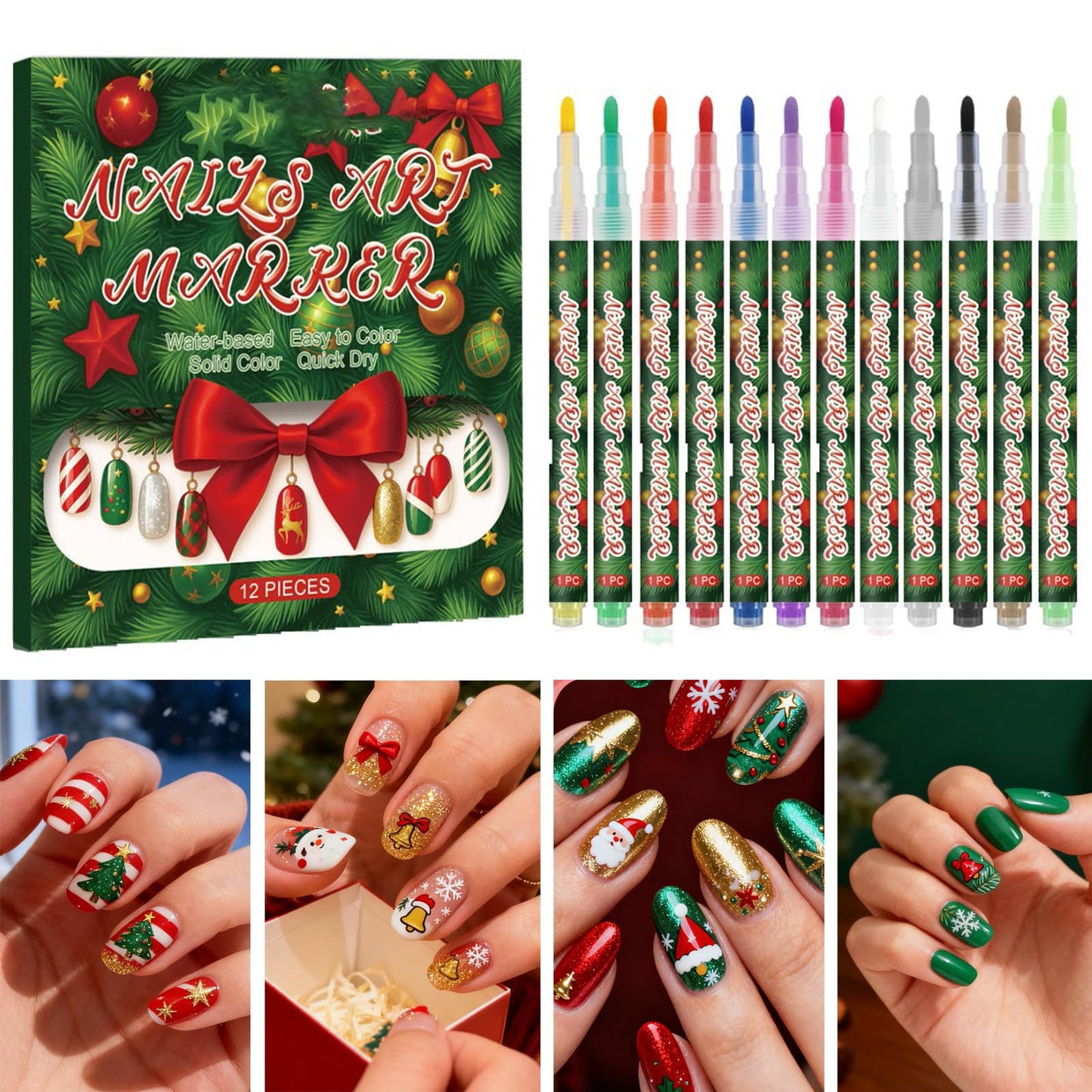12 Colors Nail Art Pens Set,Nail Polish Pens Nail Point Graffiti Dotting Pen Drawing Painting Liner Brush for Diy Nail Design, H