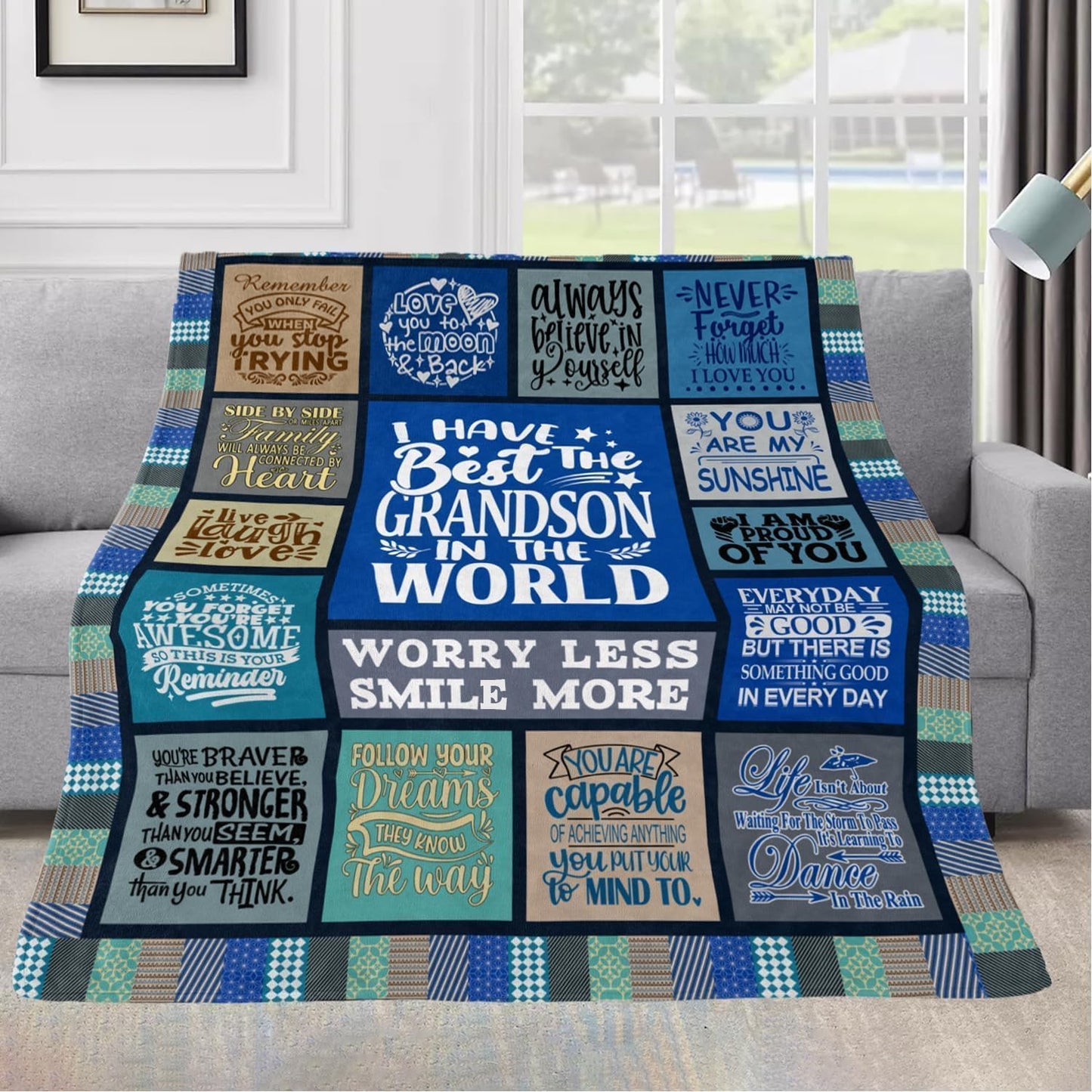 Dulkjio Grandson Gifts from Grandma Grandpa, Birthday Gifts for Grandson, Grandson Gifts from Grandparents, Fathers Day to My Grandson Gifts Throw Blanket 60"X50"