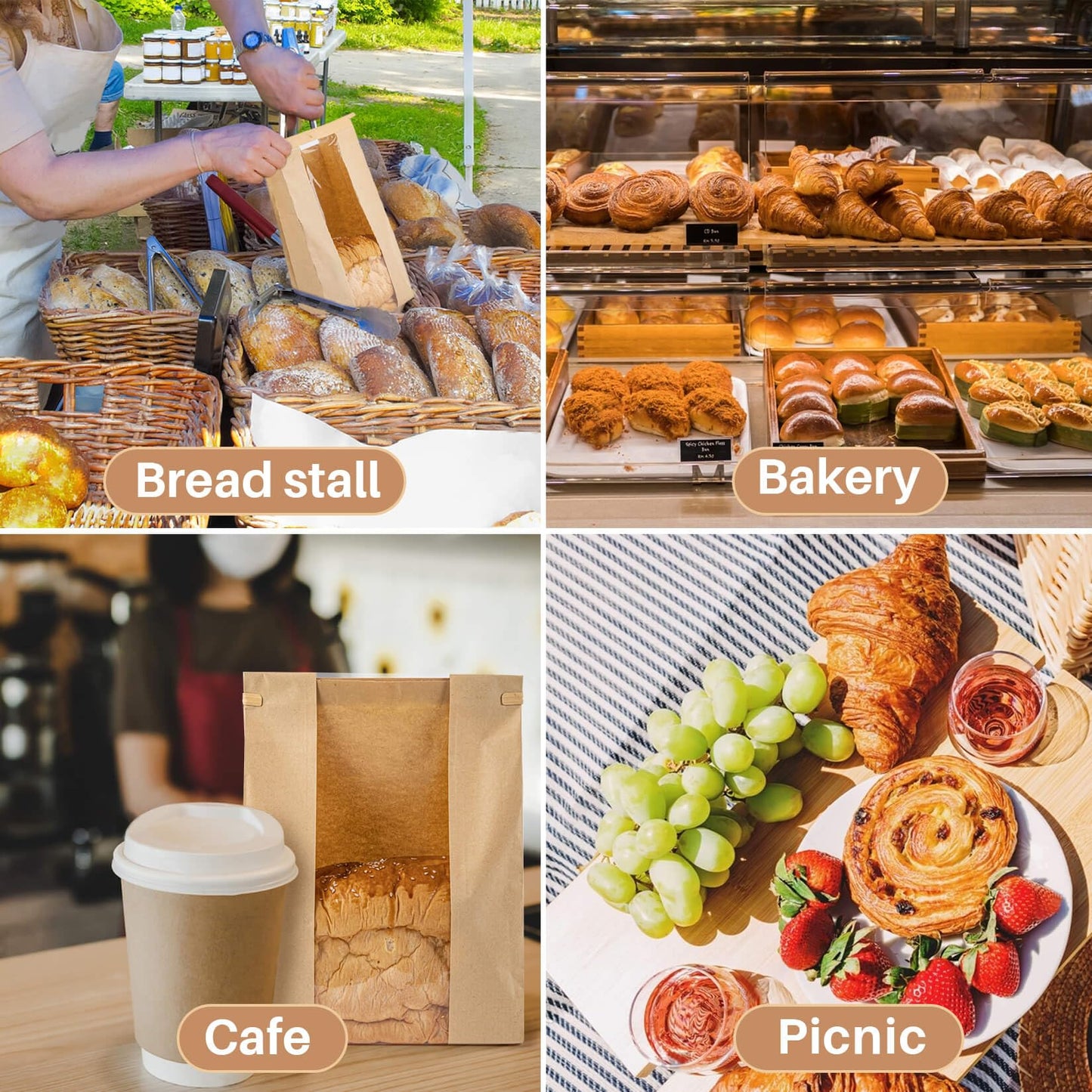 MAQIHAN 24 Bread Bags with Reusable Ties - Homemade Sourdough Bread Storage Bags Brown Paper Bagel Loaf Bakery Bags with Window Toast Bags with Resealable Ties Disposable Baked Goods Sale Packaging