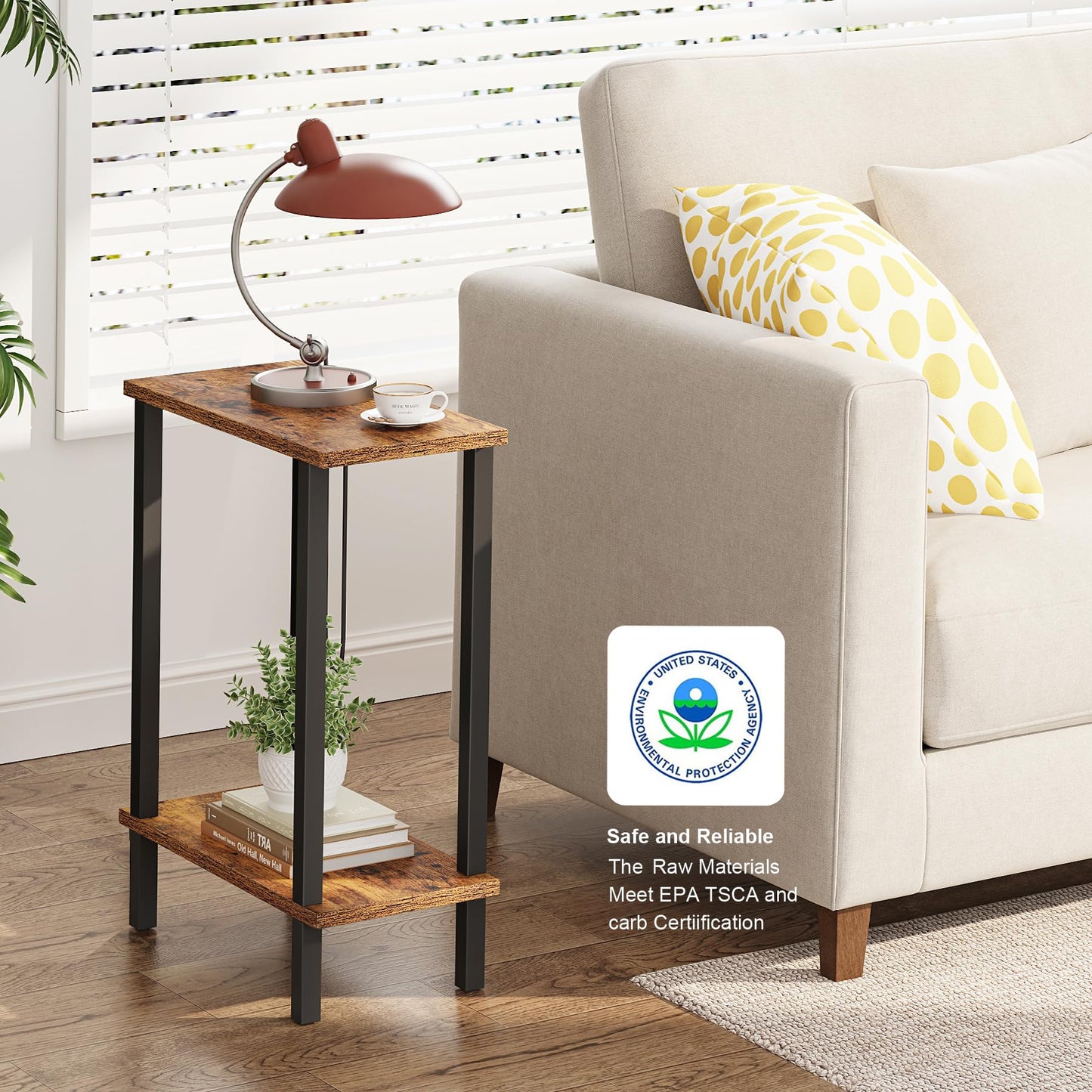 TUTOTAK Small Side Table, Narrow End Table, Set of 2, Skinny Sofa Table, Slim Nightstand, Couch Table, Living Room, Bed Room, Brown TB01BB0622