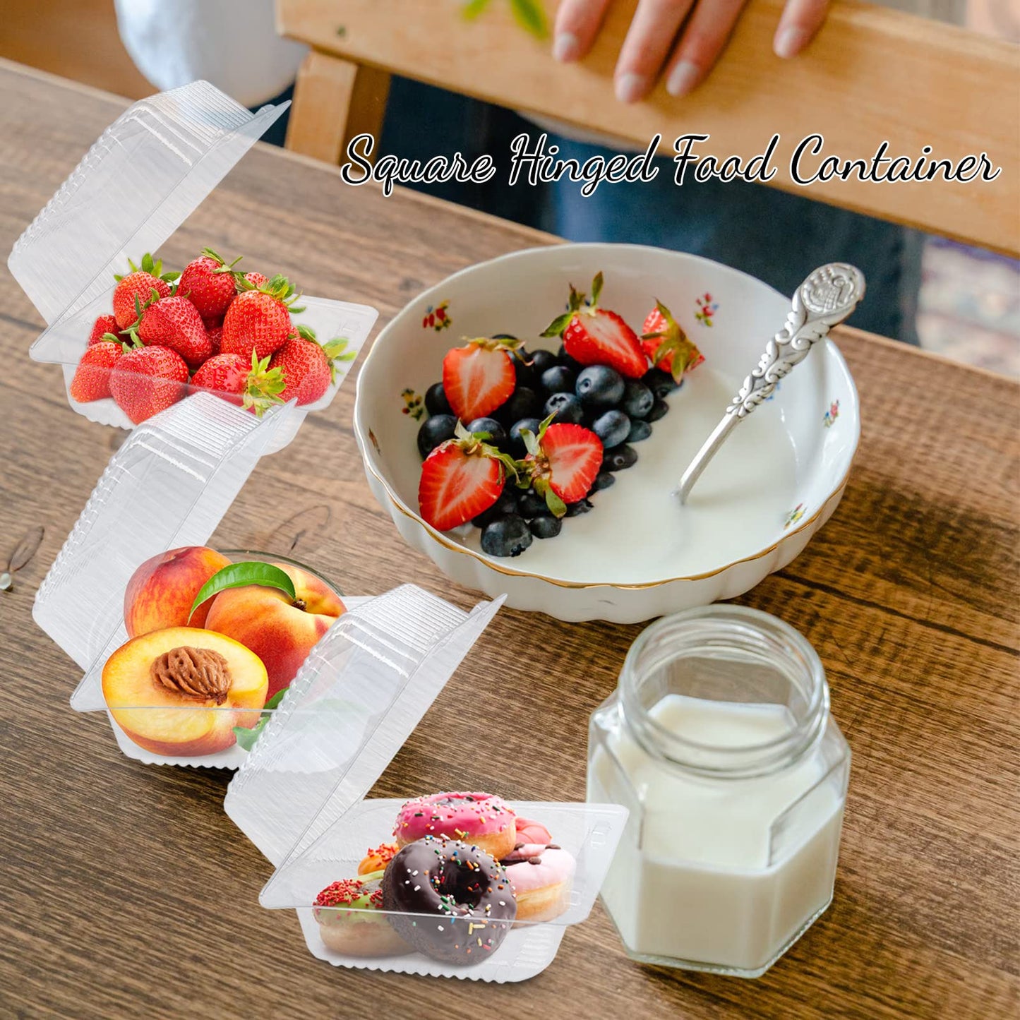Haawooky 100 Pack Clear Plastic Take Out Container,Square Hinged Food Container,Dessert Clamshell Containers with Lids for Hamburgers,Cakes,Sandwiches,Pasta,Chips