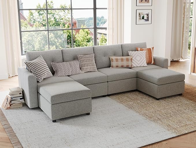 LINSY HOME Modular Sectional Sofa Oversized, Rubik III Removable Cover Living Room Couches with Storage Deep Seat & Ottoman Chaise L/U Shaped Sofa Modern Couch (Grey)