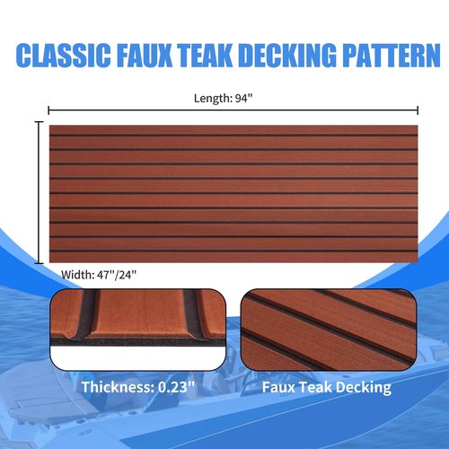 Fullfire EVA Foam Boat Flooring with 3M Self-Adhesive Backing, Marine Decking Faux Teak Deck Sheet for Jon Boats Pontoon Boat Yacht RV Jet Ski Kayak Floor, Dack Brown and Black 94" x 23.5"