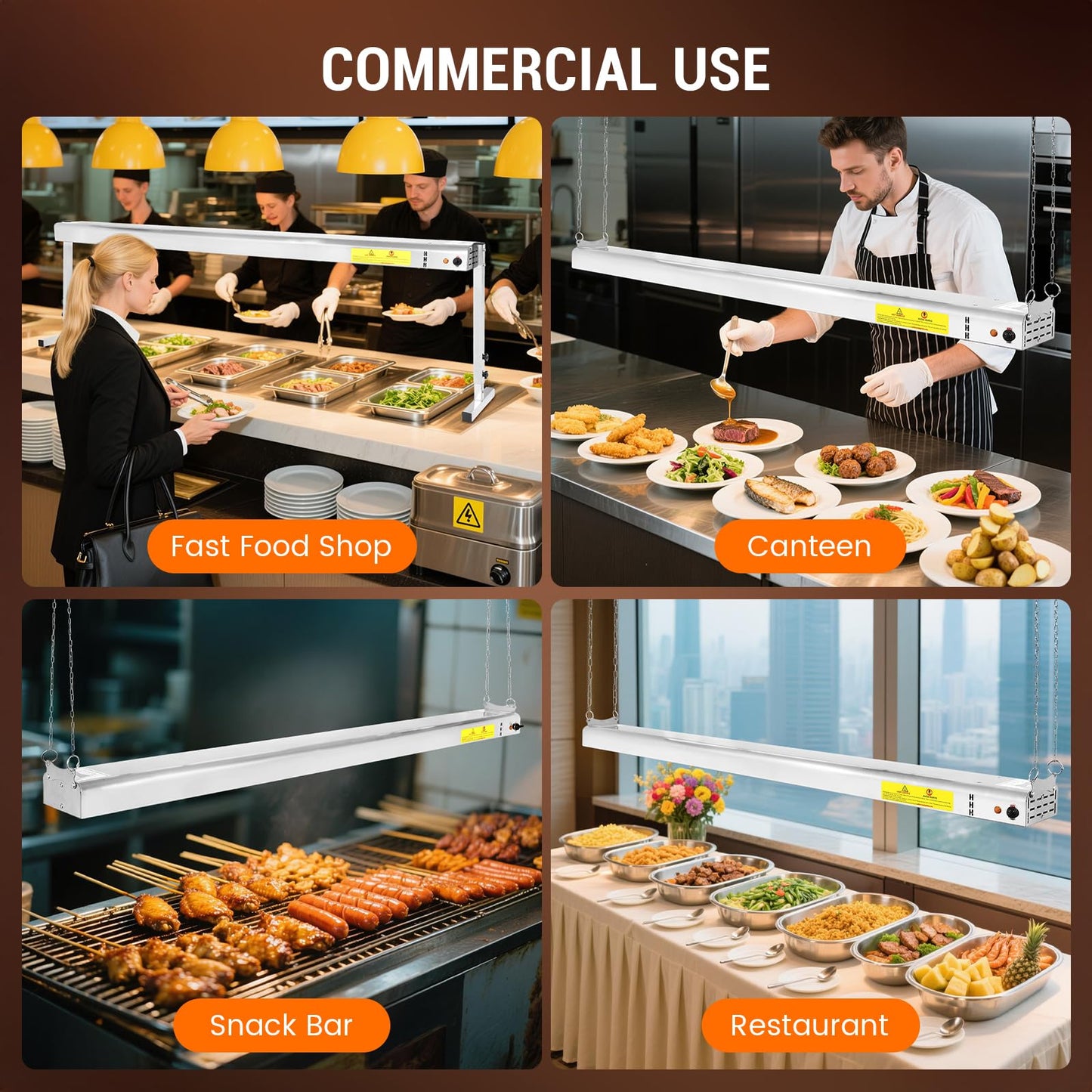 Hiteemer 60-Inch Food Heat Lamp, 1450W Commercial Food Warmer Electric Strip Heater Overhead Stainless Steel Catering Heating Lamp for Buffet Restaurant Parties Kitchen, Silver 115V