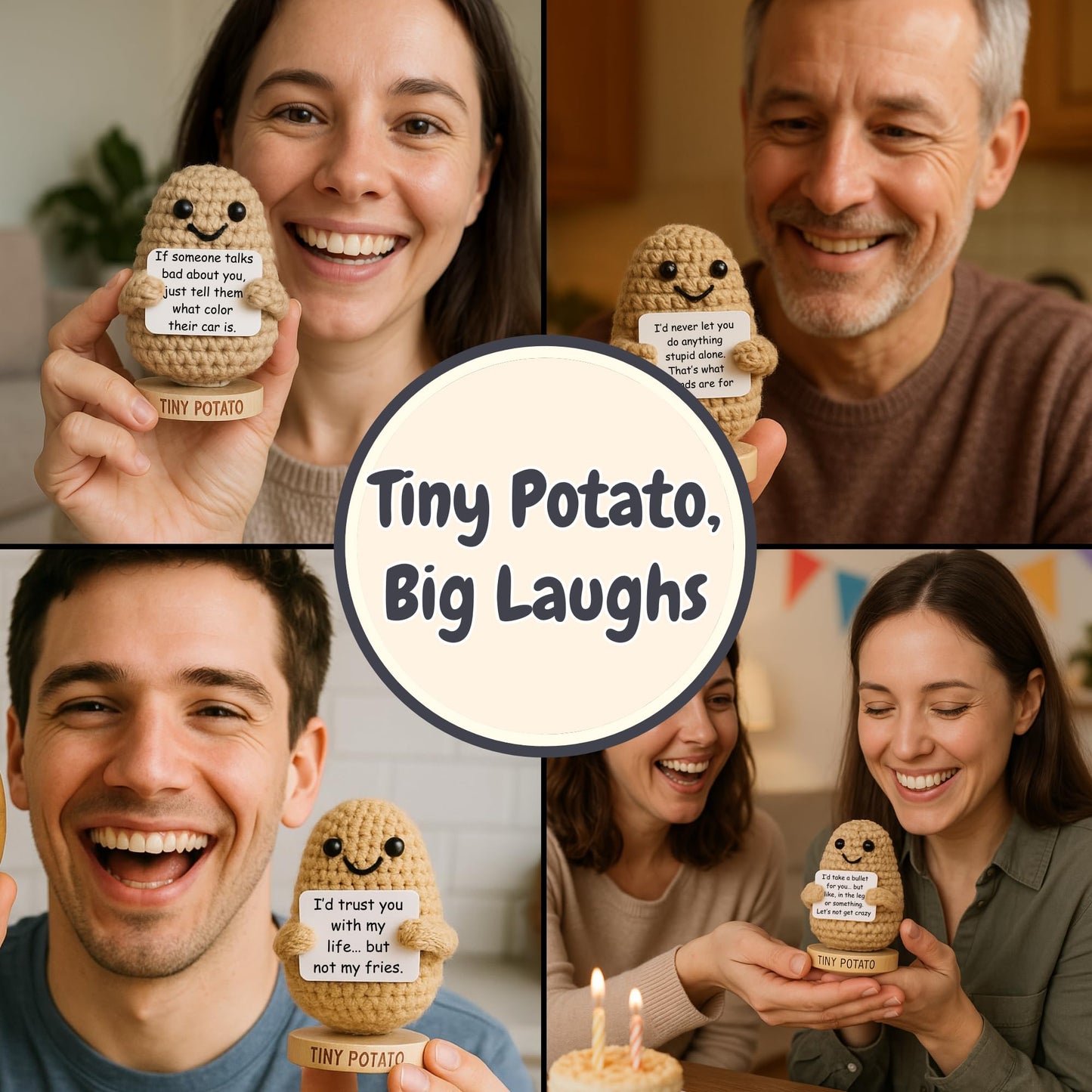 Funny Friendship Gift - Tiny Potato with 30 Sassy Messages for Women Friends Bestie BFF Bestfriend Coworkers - Best Friend Birthday Gifts for Women Men Her Him Sister Classmate - Positive Crochet