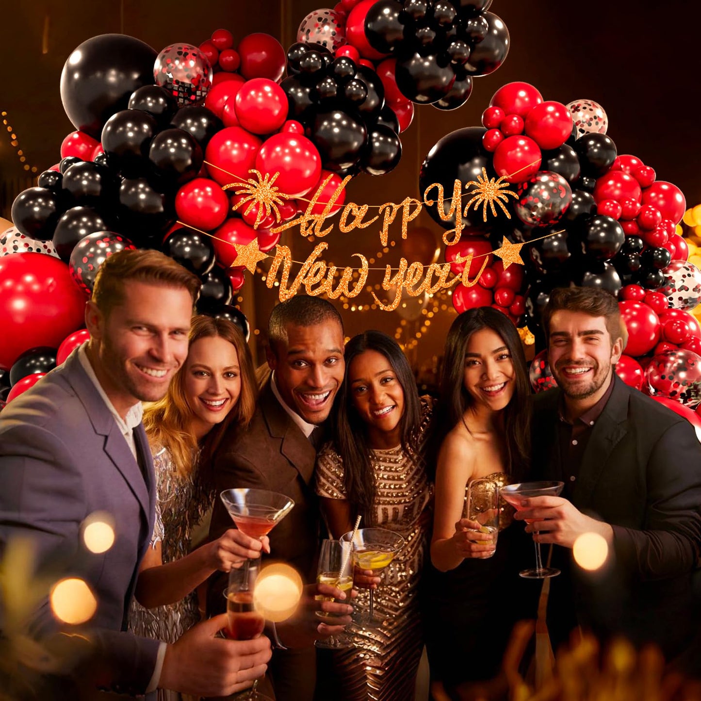 Red and Black Balloon Arch Garland Kit with Black Red Confetti Balloons for Graduation Anniversary Valentine New Year Birthday Party Decorations