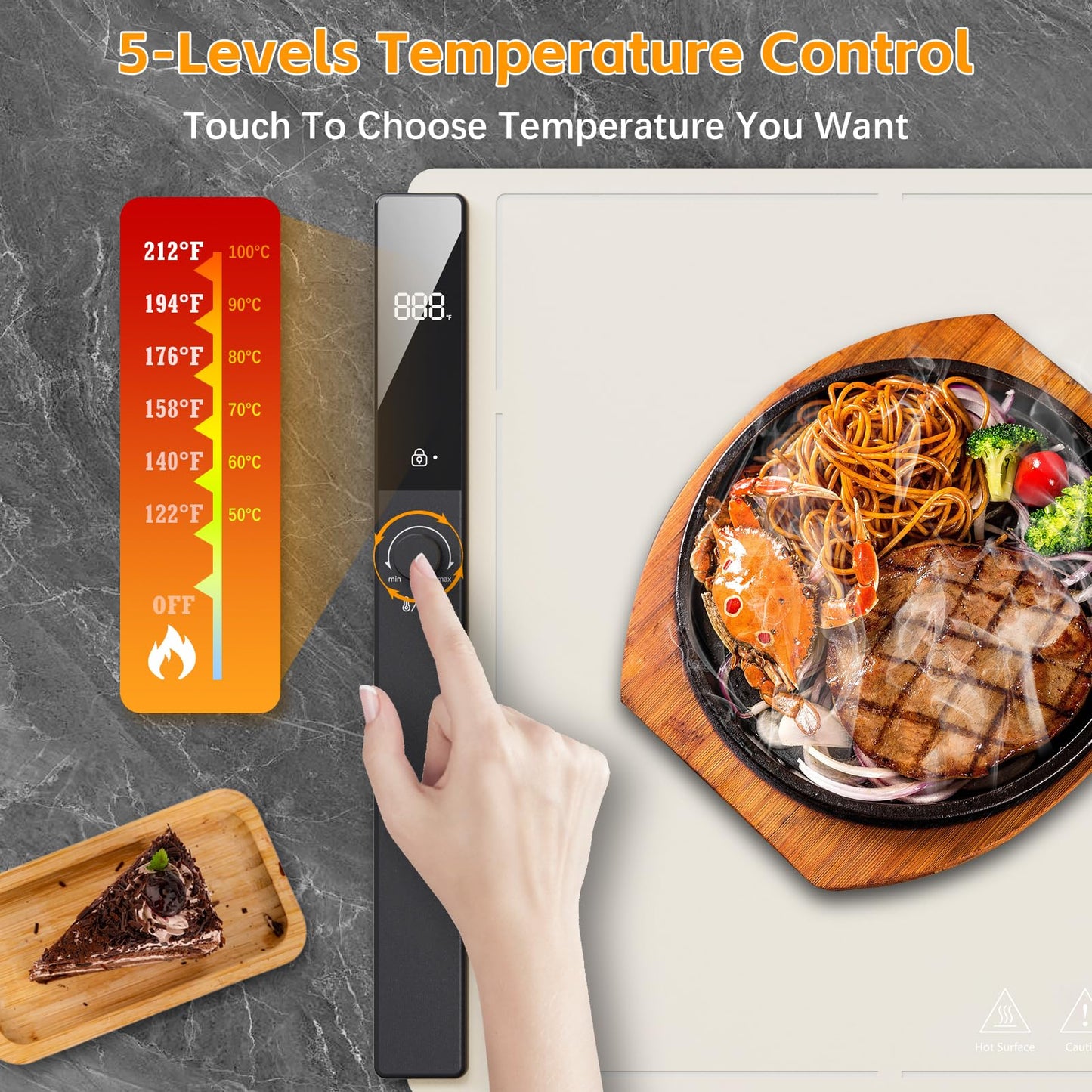 Food Warming Mat 24"x16", Electric Warming Tray with 6 Level Adjustable Temperature, Heating Fastly in 10s, Timed Function & Kids Lock, Portable Roll-Up Mat for Family Gatherings, Buffets and Parties