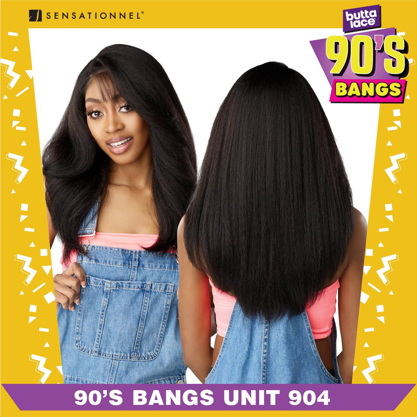 Sensationnel Butta Lace 90Sbangs Wigs - Unit 904 Glueless Wide Deep Part Synthetic Preplucked Hairline (1B OFFBLACK)