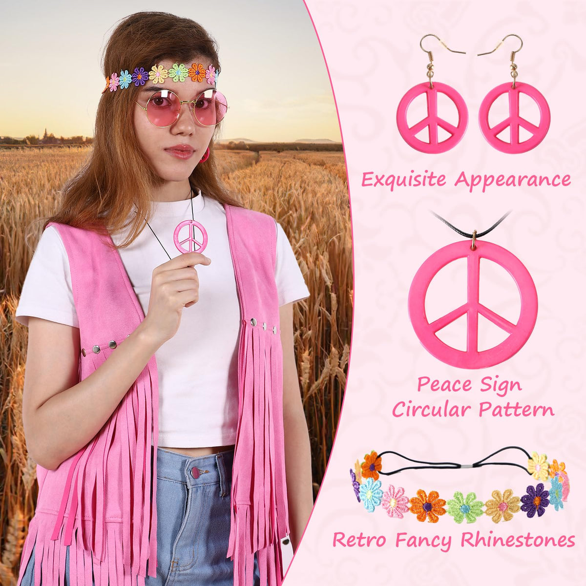 PARTTELY 70s Outfits for Women, Disco Hippie Costume Clothes Woman Cowgirl 70s Costume Fringe Hippie Vest