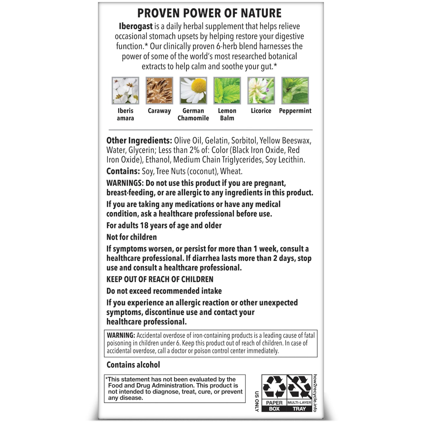Iberogast Softgels, Herbal Relief of Stomach Upsets: Occasional Indigestion, Bloating, Gas, Nausea, Upset Stomach; 6-Herb Blend with Iberis Amara, Peppermint, Licorice, Lemon Balm; 30ct
