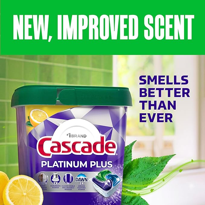 Cascade Platinum Plus Dishwasher Pods, Dishwasher Detergent, Dish Detergent Soap, Lemon, 19 Count