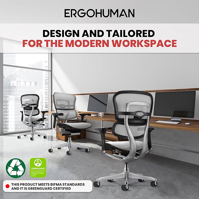Ergohuman Eurotech ME8ERG GEN2 High Back Mesh Office Chair with Tilt Tension Control, Tilt Lock, Back Angle, Back Height, Synchro Tilt, Seat Height, Seat Depth, and Arm Height Adjustments, Grey