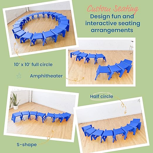 ECR4Kids Linking Stool Set, Flexible Seating, Blue, 4-Piece