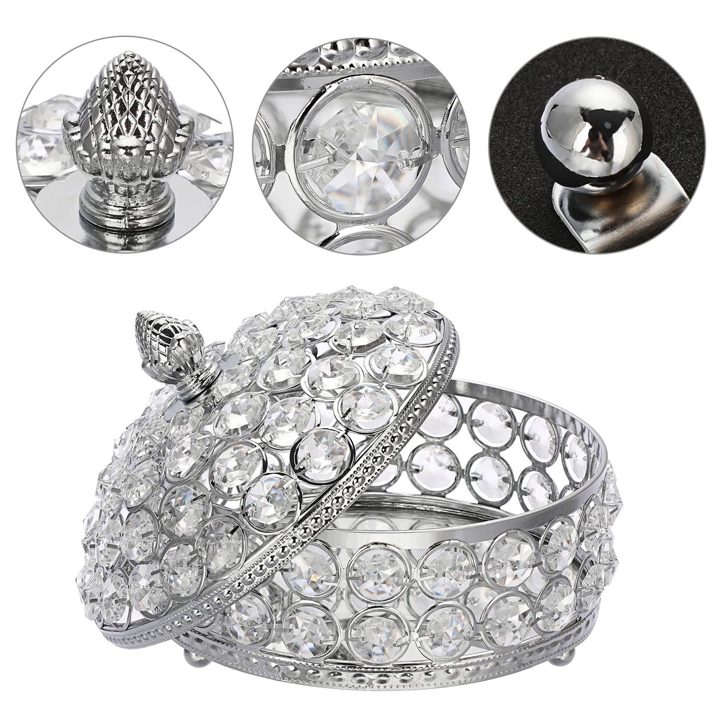 Hipiwe Crystal Mirrored Jewelry Box Trinket Organizer Box Luxury Decorative Ring Box Earrings Storage Holder Keepsake Box Birthday Christmas Gift for Women, X-Large