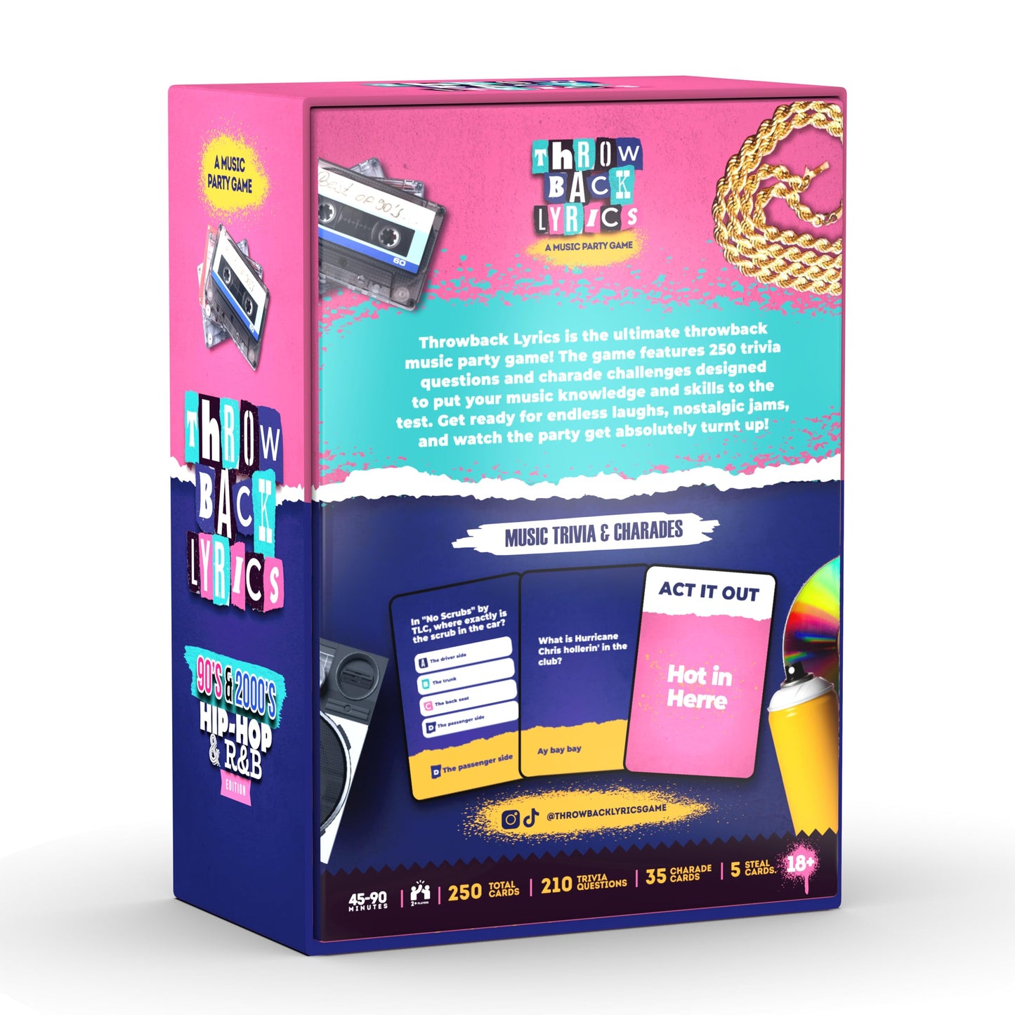 Throwback Lyrics - 250 Cards of 90s & 2000s Hip-Hop & R&B Finish The Lyrics & Charades with A Playlist & Stickers - Great for Game Nights, Date Nights, Adult and Family Games