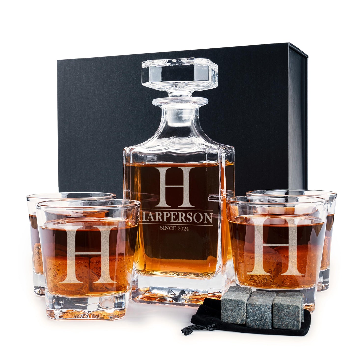 Personalized 5 pc Whiskey Decanter Set - 9 Design Options - Limited Edition, Custom Liquor Decanter | 25 Oz, 750ml Liquor Decanter w/ 4pcs Whiskey Glass Set #1