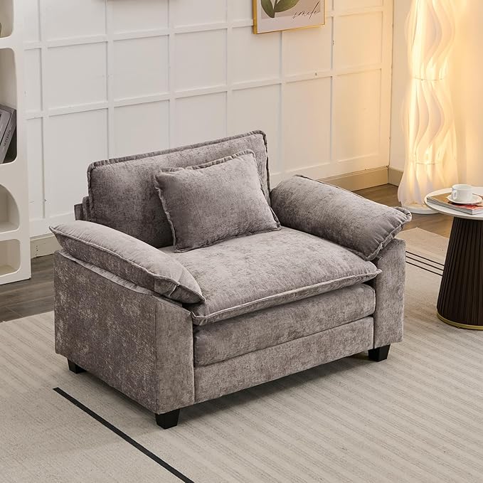 Oprisen Modular Sectional Sofa, Comfy Cloud Couch Sectional Sofa, Chenille Sofa Sleeper Deep Seat Sofa with Throw Pillows for Living Room (Light Gray, 53"- Single Seat)