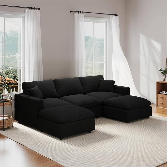 Modular Sectional Sofa Cloud Couch for Living Room, Modern Minimalist Comfy Deep Sofa Couches, Upholstered Couch with Removable & Washable Cushion Covers, Wide Armrest, Filled with Down and Cotton