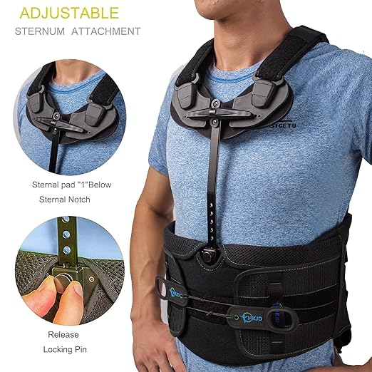 TODDOBRA TLSO Thoracic Full Back Brace for Men Women for Kyphosis, Post Op Recovery, Compression Fractures, Scoliosis, DDD, Herniated Discs, Adjustable Thoracic Lumbar Spine Support (Size XL)