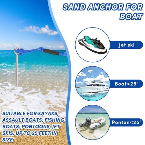 Sand Anchor for Boat 36",2 Pack Chromium-Plated Steel Beach Anchor Boat Sand Anchor with Bungee Dock Line to Hold Watercraft Secure,Kayak ect.Apply to the Sandbar Anchor or Shallow Water Anchor