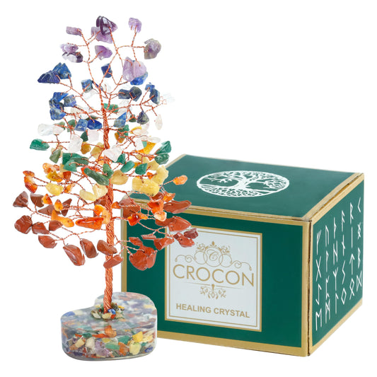 Crocon Crystal Heart Base Tree Good Luck Birthday Gifts for Womens, Mom, 7 Chakra Healing Stones & Crystals Tree of Life for Positive Energy Feng Shui Décor Home and Office Desk Decor Present for her
