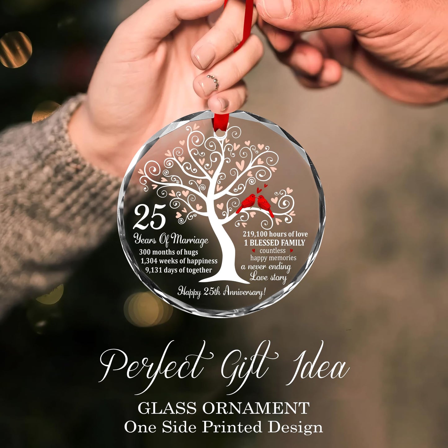 Bozspacer 25th Wedding Anniversary Glass Ornament – Silver Wedding for Parents, Couple, Wife, or Husband – Unique 25 Years Marriage Keepsake Decoration