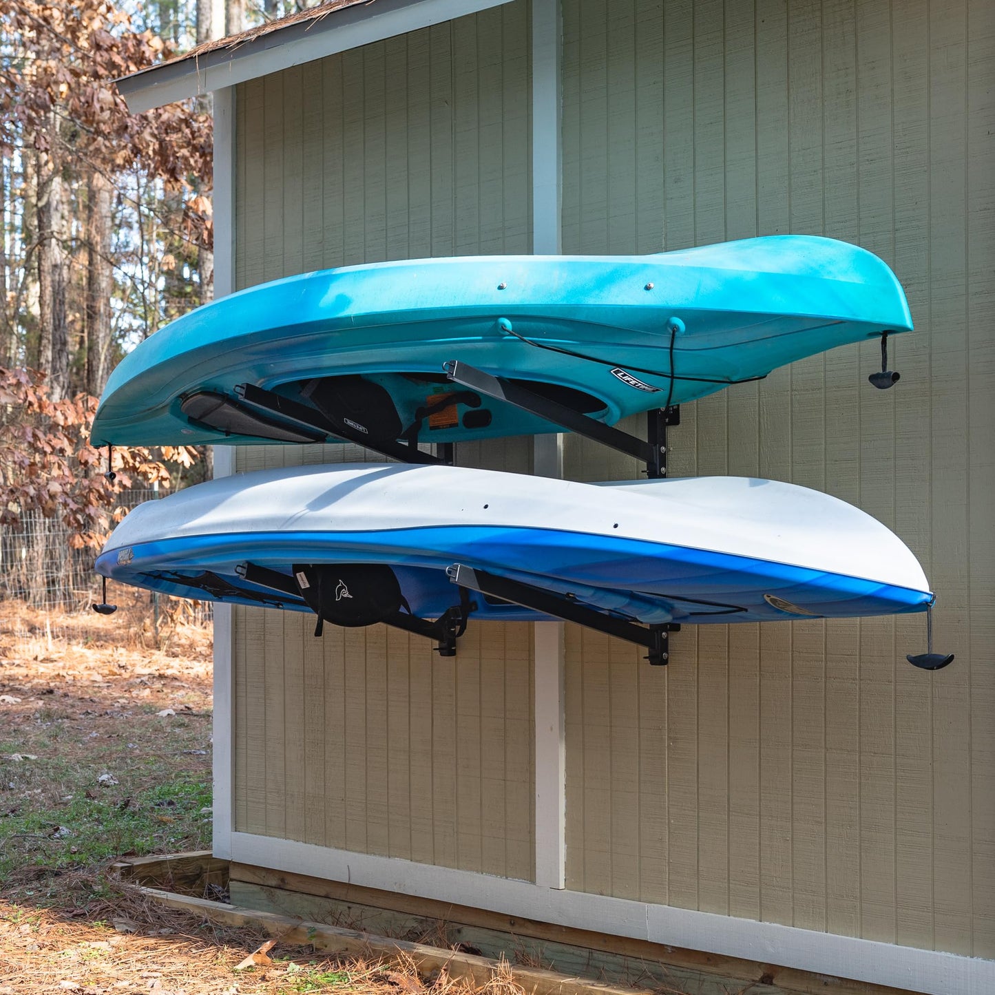 StoreYourBoard G-Kayak Wall Storage Rack – Heavy-Duty Outdoor Kayak Rack for 2 Boats, Adjustable Wall Mount Hanger, Holds 200 lbs, Silver, 26.5” L x 4” W x 30” H