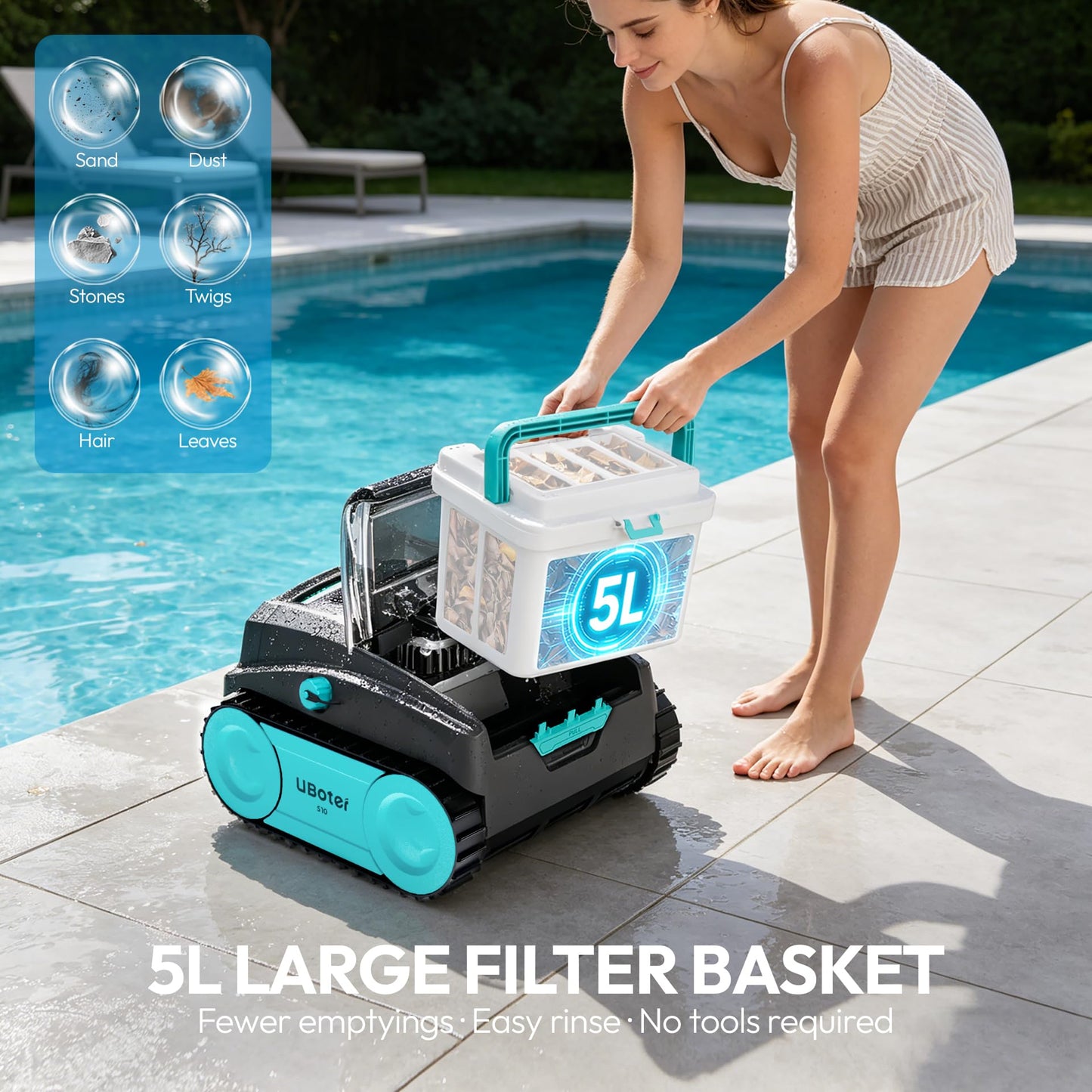 Pool Vacuum, UBoter S10 Cordless Robotic Pool Cleaner, Automatic Pool Vacuum for Inground & Above Ground Pools to 1290 Sq.Ft, Floor Wall Waterline Step Cleaning, 150 M Runtime, Auto Parking, Smart App