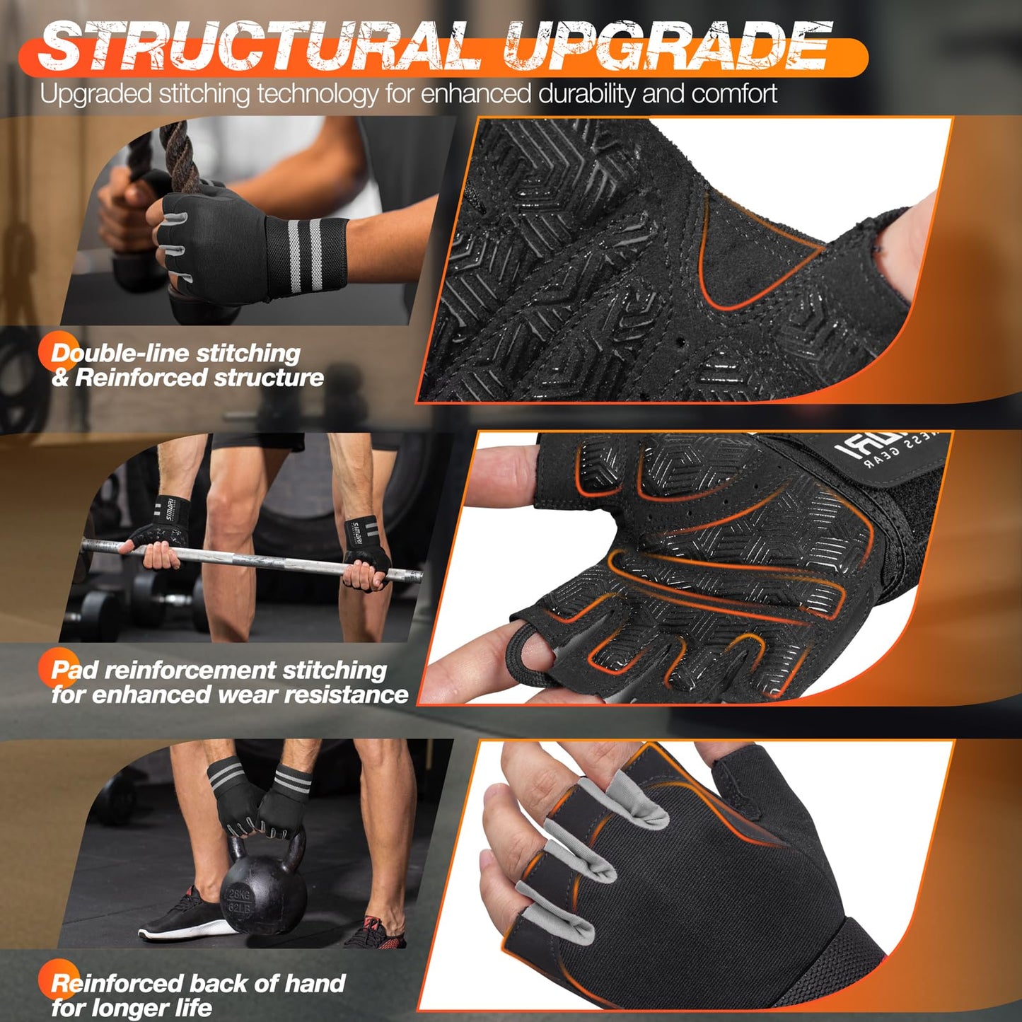 SIMARI Wrist Support Workout Gloves for Men & Women, Weight Lifting Gloves with Padded, Grip, Full Palm Protection, Gift for Gym Exercise, Cycling, Weightlifting Training, Fitness, Black Gray, Size XS