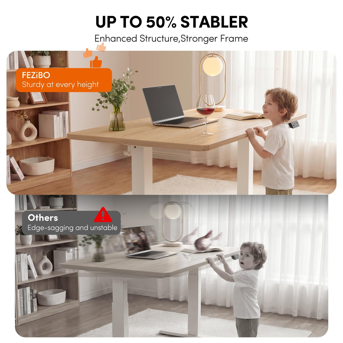 FEZIBO One-Piece Standing Desk, 48"x24" Seamless Tabletop Electric Height Adjustable for Home Office, Study Rooms & Multi-Device Workstations, Maple