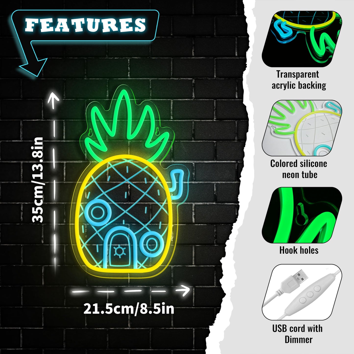 Pineapple House Neon Sign Dimmable Under Sea Pineapple LED Neon Signs for Wall Decor,Ocean Theme Neon Lights Signs for Kids Room Bedroom Decorations Gifts for Kids