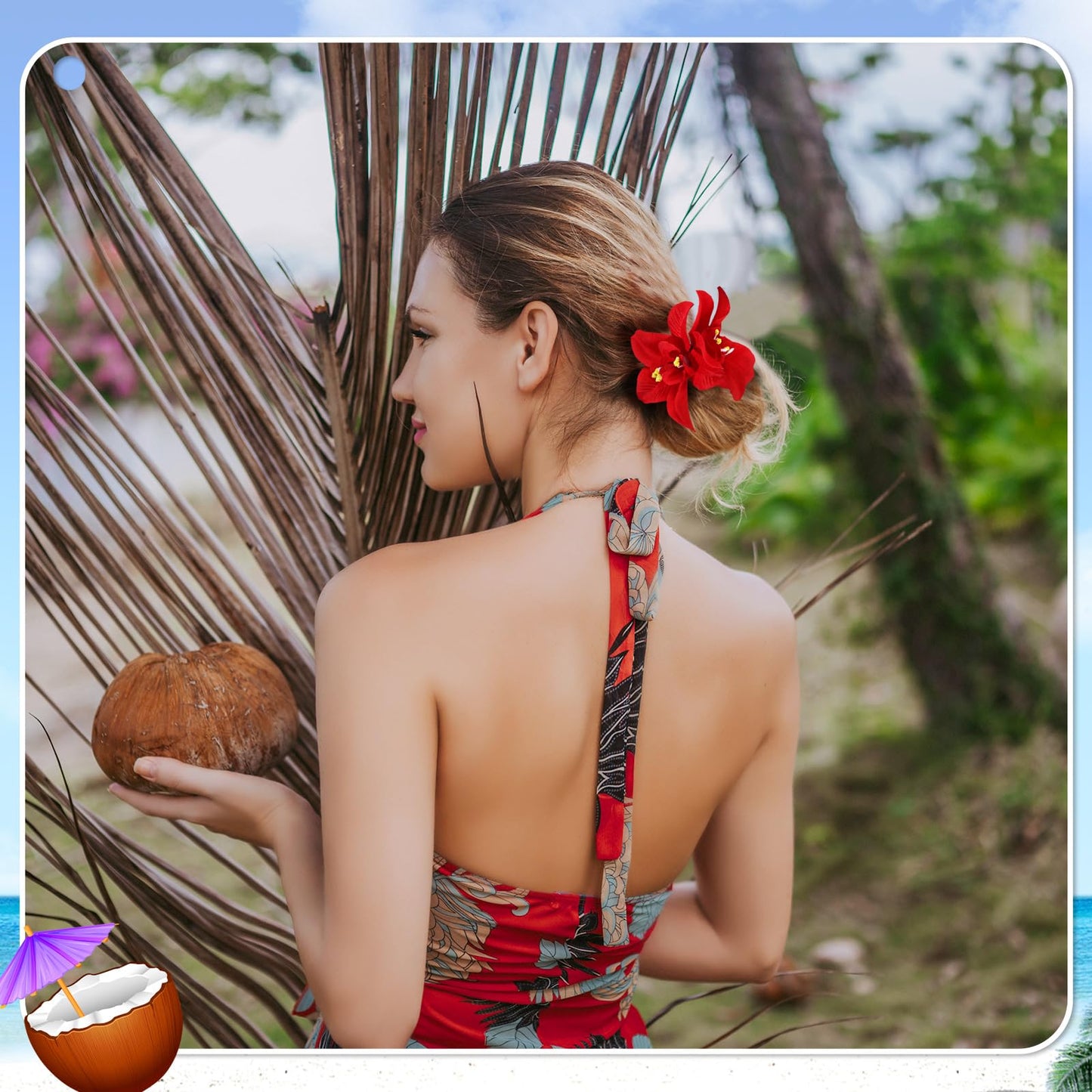 10 Pcs Hawaiian Flower Hair Clips for Women, Plumeria Hibiscus Hair Clips, Artificial Flower Clips 3.5 Inch Hair Accessories for