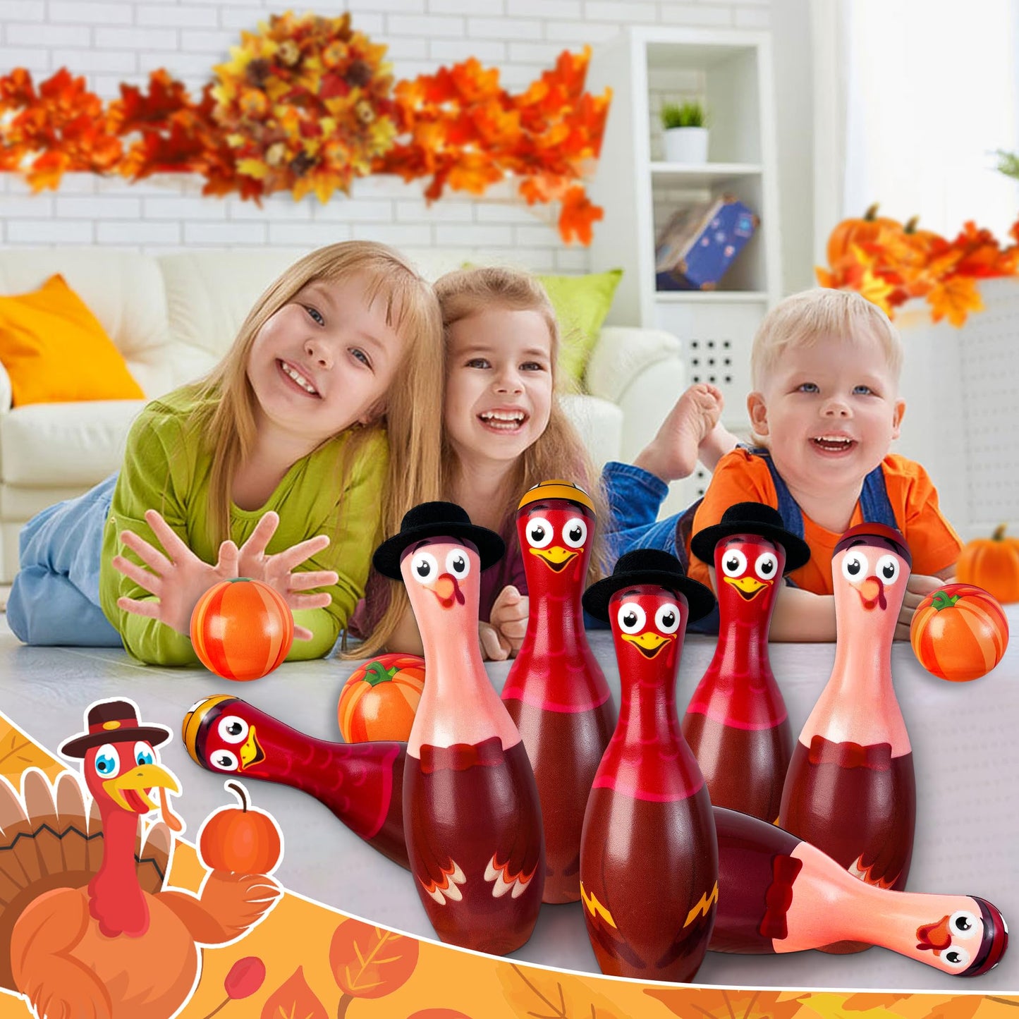 Fall Festival Thanksgiving Bowling Games for Kids Adults, Fall Thanksgiving Party Favors Games Outdoor Indoor Turkey Hat Game for Kids Carnival Toys Family Friendsgiving Gifts Thanks giving Decoration
